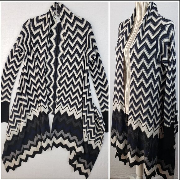 Autumn Cashmere Cardigan Wrap Chevron High Low Sweater Black White Gray size S - Picture 2 of 12